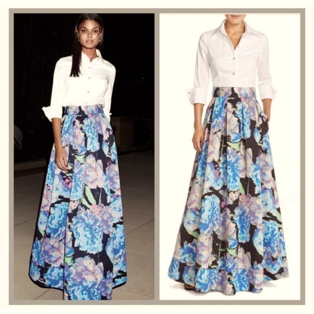 Eliza J Faillie Floral Formal Pleated Ball-gown Maxi Skirt - Size 2